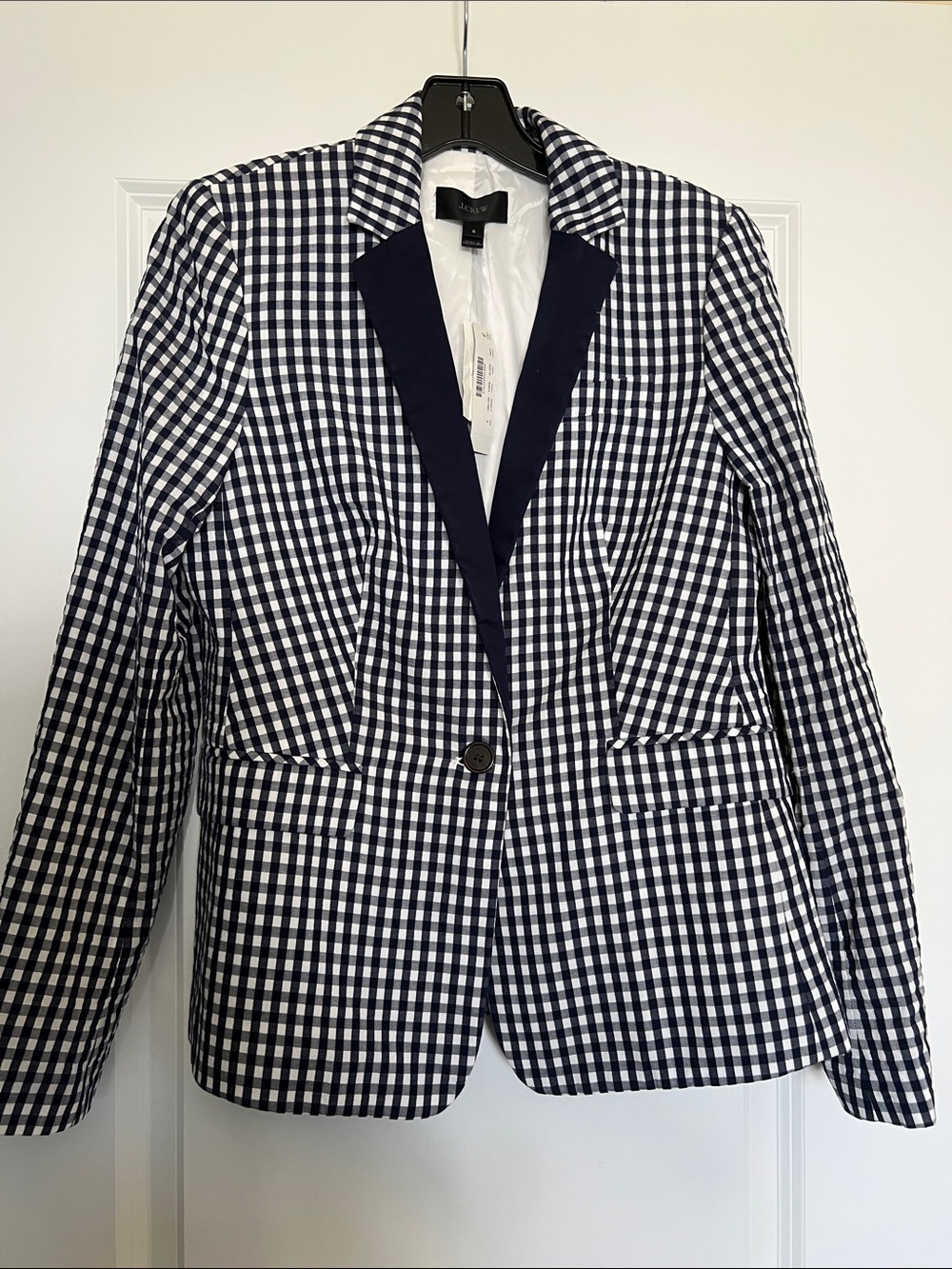J. Crew Navy & White Puckered Gingham Blazer